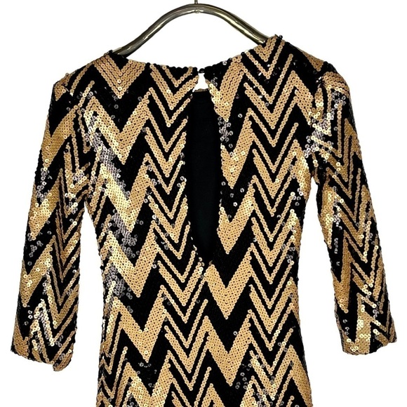 ARK & CO. SEQUIN EMBELLISHED CHEVRON STRIPE 3/4 SLEEVE FITTED SHEATH DRESS - Picture 8 of 16